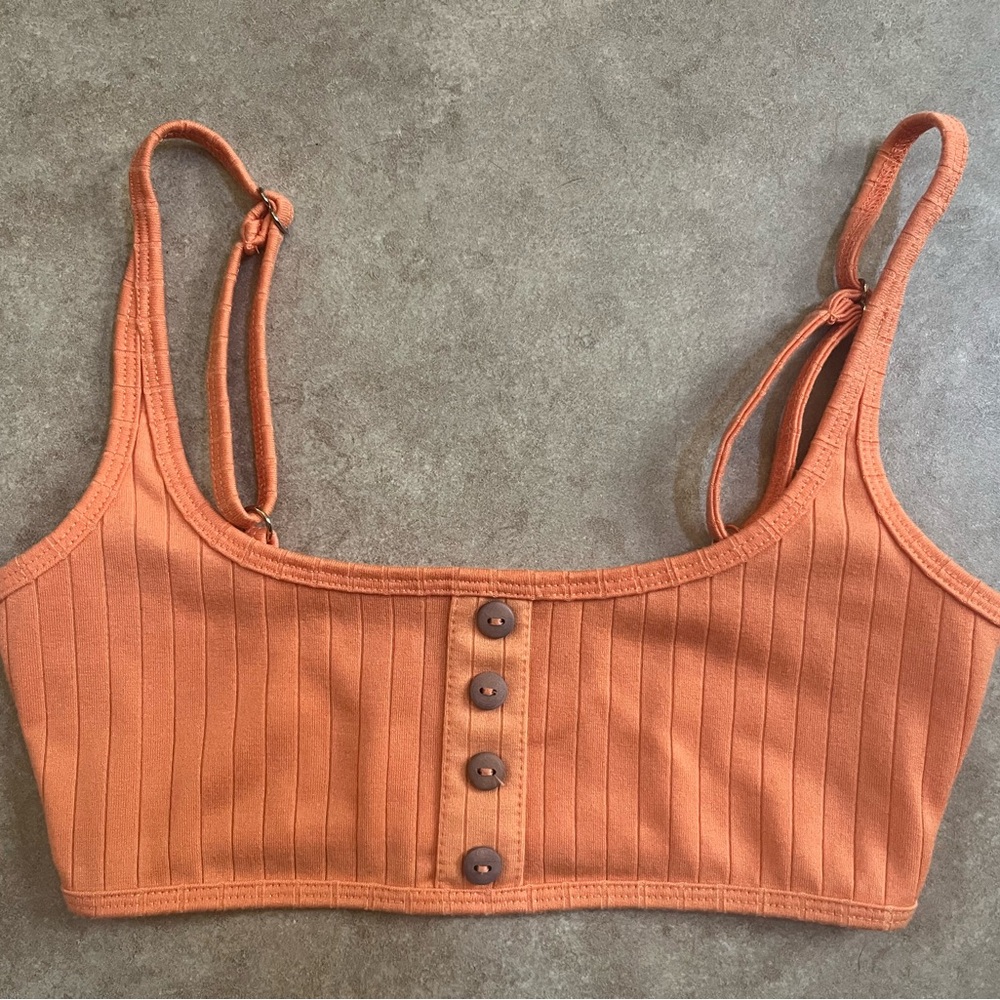 Oh Polly Ribbed Button-Front Crop Tank Top Bralette Orange